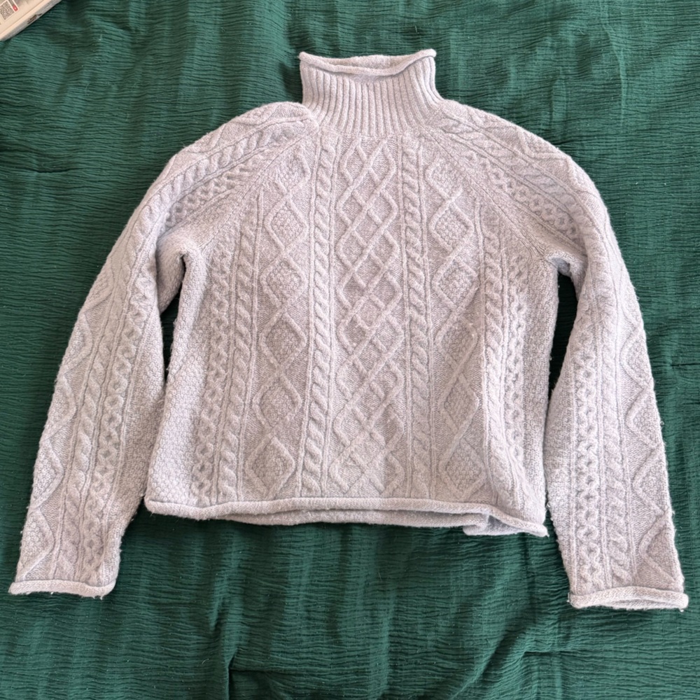 J. Crew Women's Cable Knit Turtleneck Sweater - Light Blue